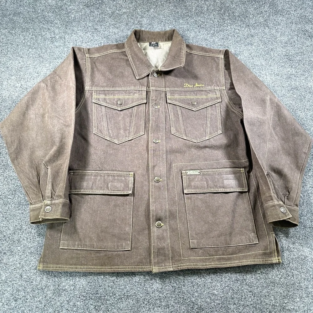 VTG DISS JEANS Jacket Men's L Brown Oversize‎ Baggy Denim Hip Hop Streetwear 90s